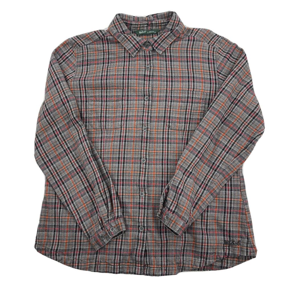 Woolrich Womens Plaid Cotton Twill Long Sleeve Button Up Shirt Large
